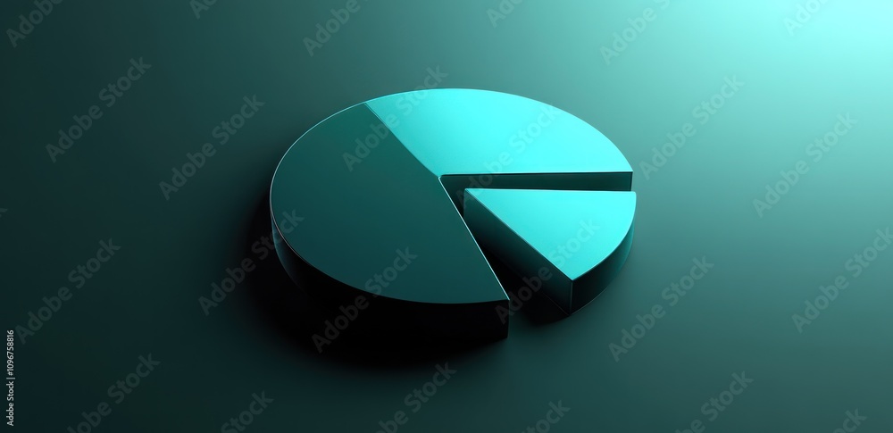 Poster A 3D teal pie chart with three segments, representing data visualization.