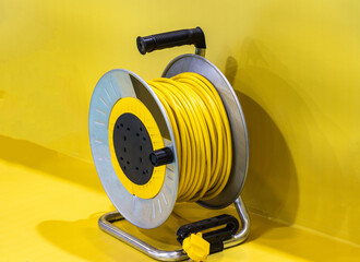 Electric cable cord winding reel yellow manual cable extension

