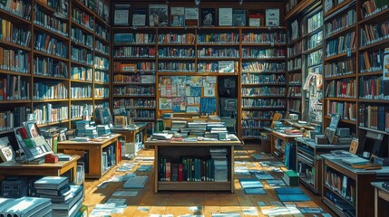 Obraz premium A Serene Haven: Exploring the Tranquility of a Sunlit Library