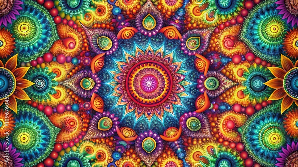 Aufkleber A Vibrant Tapestry of Intertwined Patterns and Intricate Details, Composed of a Multitude of Colors and Shapes, Creating a Visually Stunning and Complex Mandala