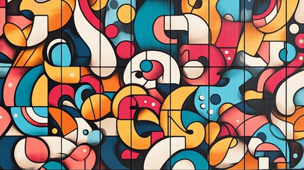 Fototapeta premium A vibrant and colorful abstract mural showcasing a variety of geometric shapes and patterns that stimulate creativity and inspire artistic expression.