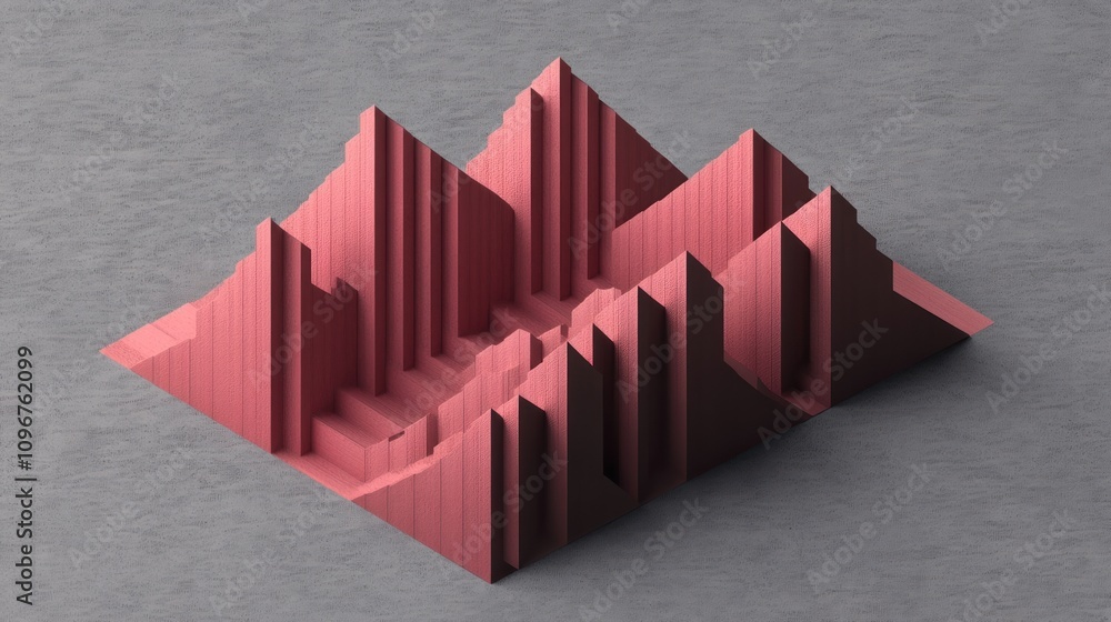 Poster Abstract 3D terrain model featuring sharp peaks and valleys in a pink hue.