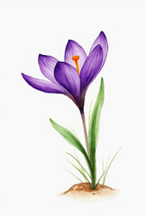 Obraz premium Spring Crocus Watercolor Illustration