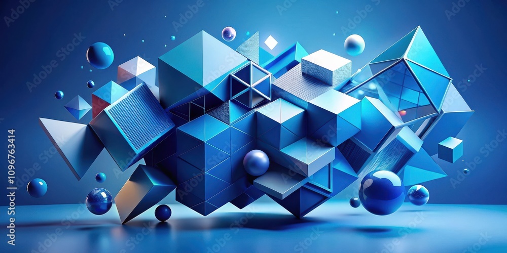 Aufkleber A vibrant abstract composition featuring a multitude of geometric shapes in varying shades of blue, creating a visually striking and intricate pattern.