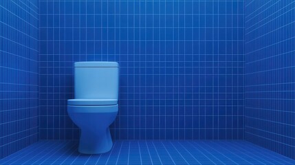 Digital restroom blueprint with smart technology features, 3D illustration