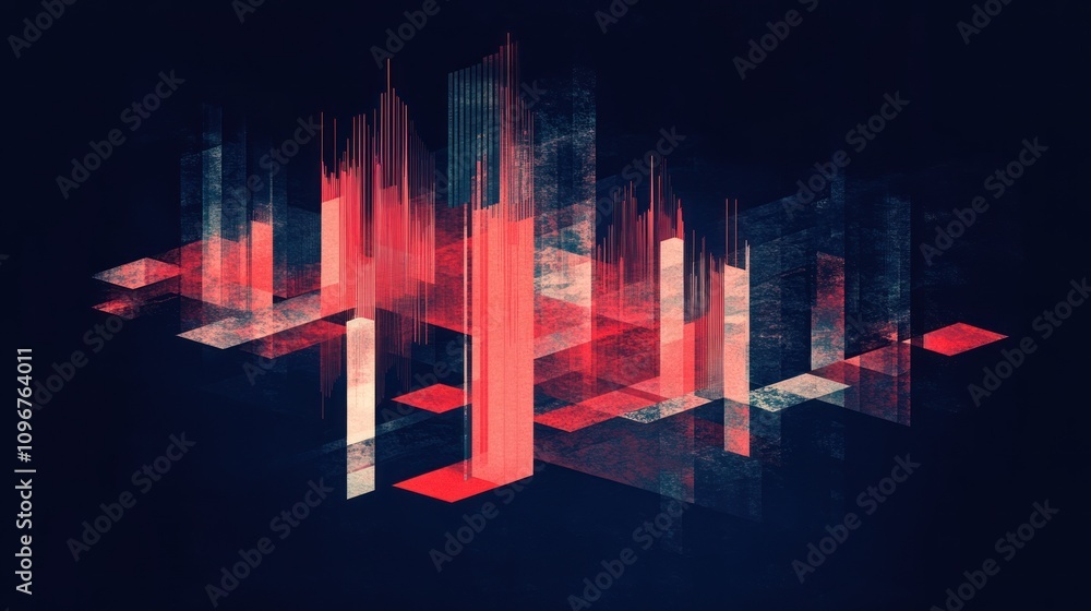 Fototapete abstract graphic design with vertical bars and layered textures in red and dark tones.