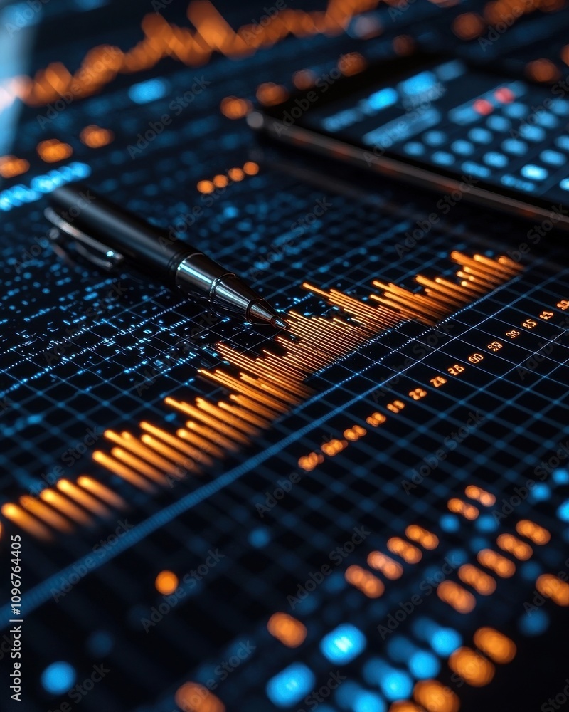 Poster business investment analysis digital workspace data visualization high-tech environment close-up vie