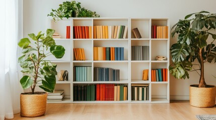 Vibrant Home Library with Lush Greenery