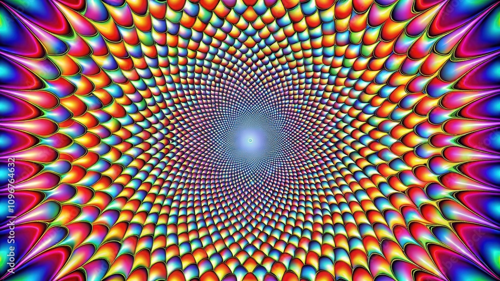 Poster hypnotic rainbow scales an abstract design with interlocking colorful patterns that creates a mesmer