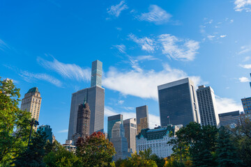 Obraz premium Central park of New York. New York city park and skyscraper. Skyscraper building of NYC. Central park landscape. Manhattan downtown. Skyscraper of Central park
