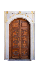 Antique traditional door wood  with gold line frame on white background