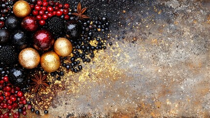 Fototapeta premium A bunch of different colored ornaments on a metal surface