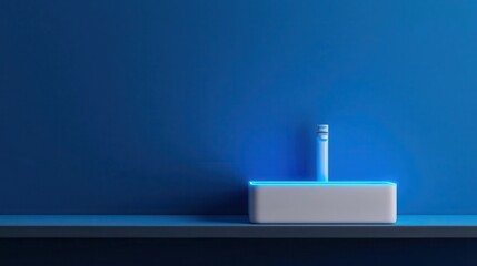 Modern sink design, glowing blueprint details, 3D illustration