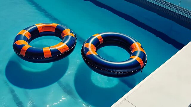 Two lifesavers swimming in the pool.