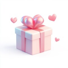 Obraz premium pink gift box with shiny heart shaped bow and floating hearts symbolizes joy