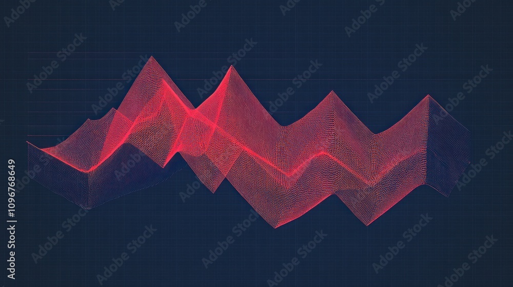 Aufkleber Abstract data visualization with layered peaks and valleys in a vibrant color scheme.