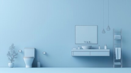 Accessible restroom plan, blueprintstyle graphics, 3D illustration