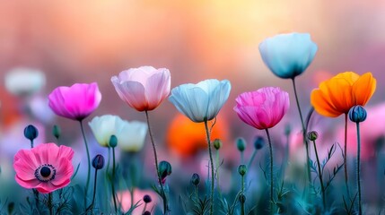 Fototapeta premium A field of colorful poppies in the middle of a field