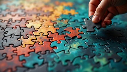 A colorful puzzle where every piece, regardless of size or shape, fits perfectly, representing inclusion, unity, and collaboration.