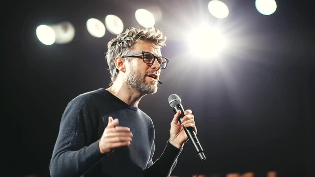 Confident Speaker Addressing Large Audience at Conference