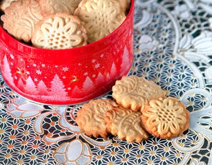 Tasty sweet Christmas butter cookies in a Christmas box