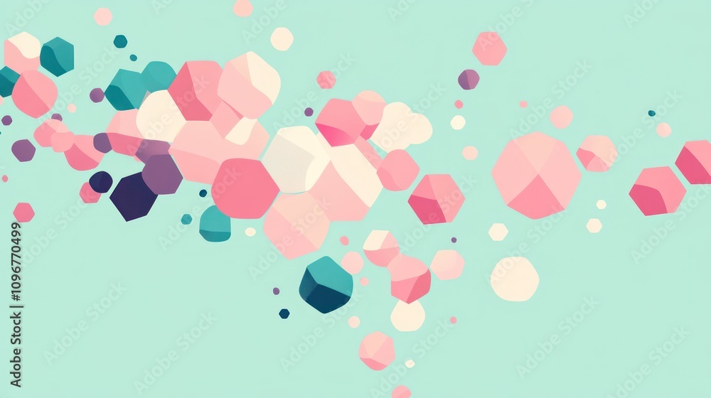 Poster Abstract geometric shapes in pastel colors create a playful and modern visual composition.