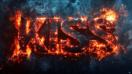 Fiery text reading "KISS" with glowing effect	