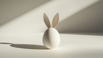 Obraz premium White Egg with Bunny Ears on White Background