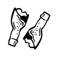 Two broken glass bottles in black and white
