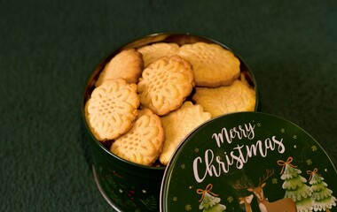 Tasty sweet Christmas butter cookies in a Christmas box
