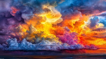 Fototapeta premium A painting of a colorful sunset over the ocean