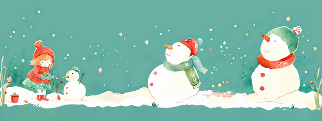 Playful Snowmen with Colorful Scarves, Winter Fun Theme, Holiday Card, Banner, Wallpaper with space for text, New Year And Merry Christmas