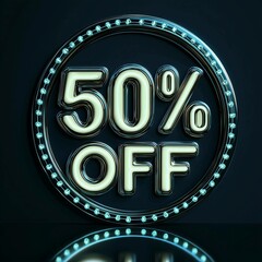 Ivory neon text 50% OFF - 50% off, discount, sale, promotion, offer, neon sign, shopping, retail, clearance, pricing