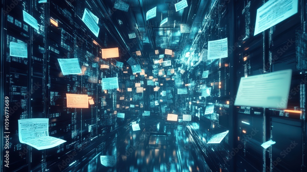 Aufkleber digital data flow in a server room