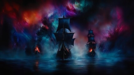Fototapeta premium A group of ships floating on top of a body of water