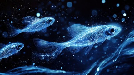 Naklejka premium Fish in the ocean. A large school of fish swim in circles in the ocean 