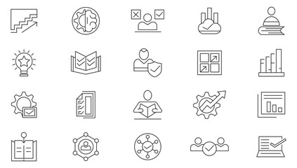 Skills line icon set. Interpersonal skills, confidence, problem-solving, communication, passion, diversity, accountability, creativity, empathy line icon set. Ui thin line icon pack.