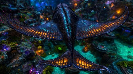 Obraz premium A blue whale shark swimming in a coral reef