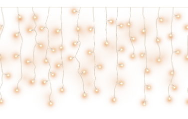Decorative realistic christmas yellow glowing hanging light chains garland in seamless pattern on transparent background