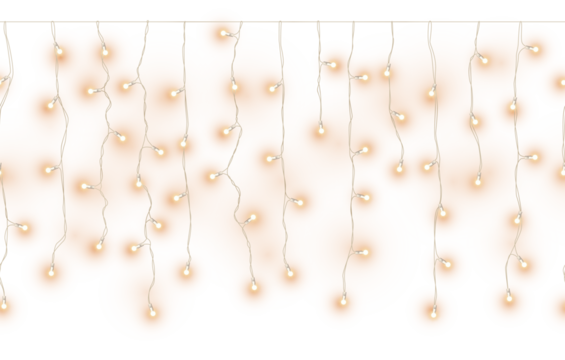 Decorative realistic christmas yellow glowing hanging light chains garland in seamless pattern on transparent background