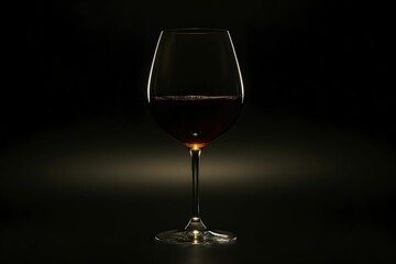 Elegant glass of dark liquid illuminated against black background