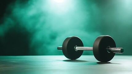 Powerful Dumbbell in a Dark Gym Setting Highlighting Fitness and Strength Training