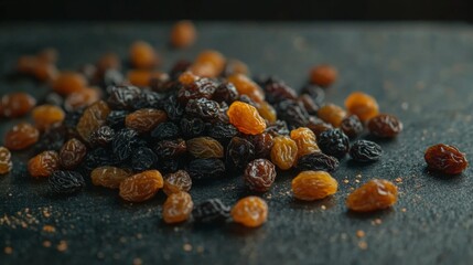 Varied Raisins Scattered on Surface 