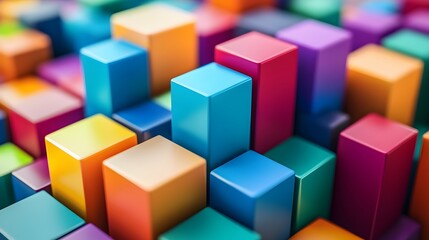 Obraz premium Colorful 3D Business Chart Blocks Forming Creative Data Solutions Concept