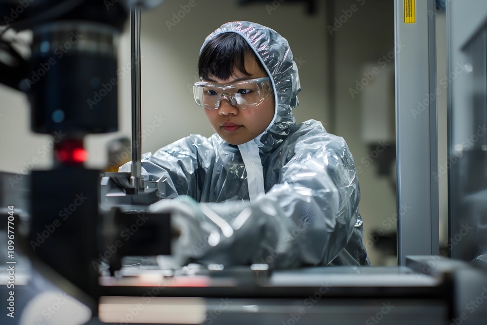Poster young scientist working meticulously in a laboratory setting