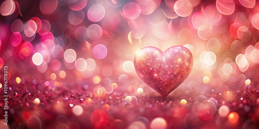 Leinwandbilder a sparkling heart resting on a bed of shimmering glitter and bokeh lights.