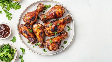 Crispy Fried Chicken Drumsticks on White Plate