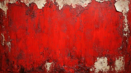 A distressed red wall with layers of peeling paint, cracks, and rough textures, perfect for showcasing an urban or vintage aesthetic.