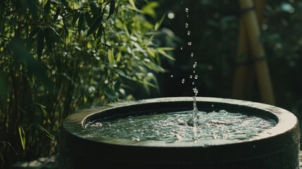 Fototapeta premium Water Droplet Splash in a Stone Basin