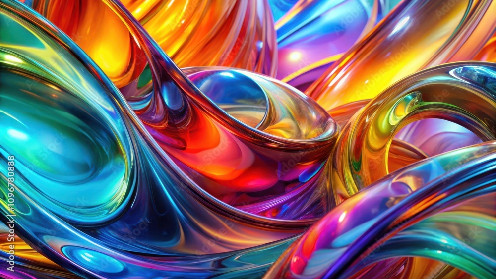 Poster a kaleidoscope of swirling, vibrant, and iridescent abstract forms, capturing the essence of dynamic